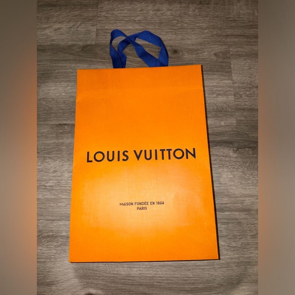 Authentic Louis Vuitton Orange Gift Bag with Blue Handles - Picture 2 of 2